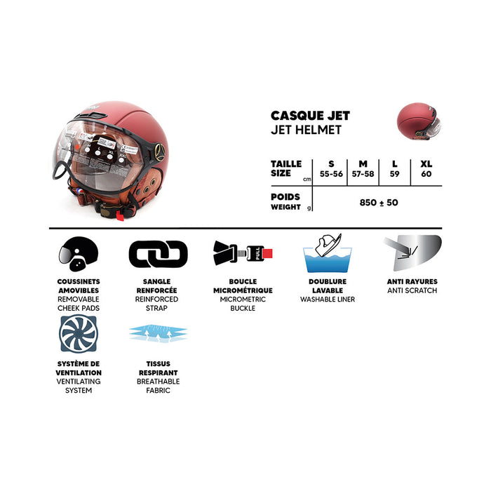Casque JET  bordeaux mat (taille XS à XXL) (XXL)