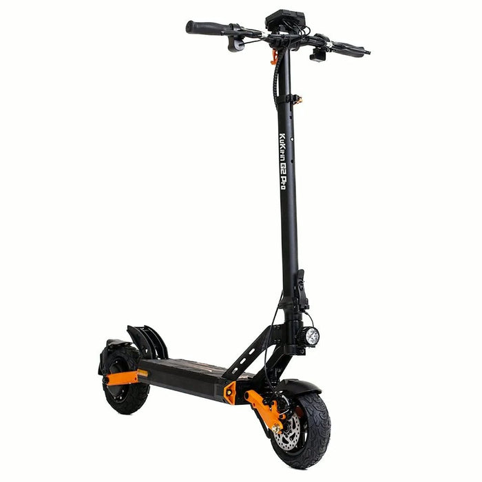 Kukirin G2 Pro vue trois quarts avant, phare LED et double suspension - SteedyTrott.com