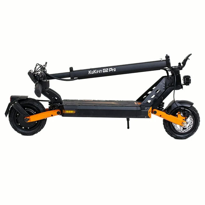 Trottinette électrique Kukirin G2 Pro 600W vue de profil, cadre noir et orange - SteedyTrott.com